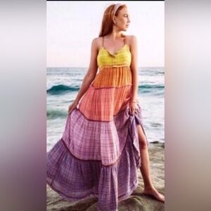 Colorful Tiered Maxi Dress free people sz S